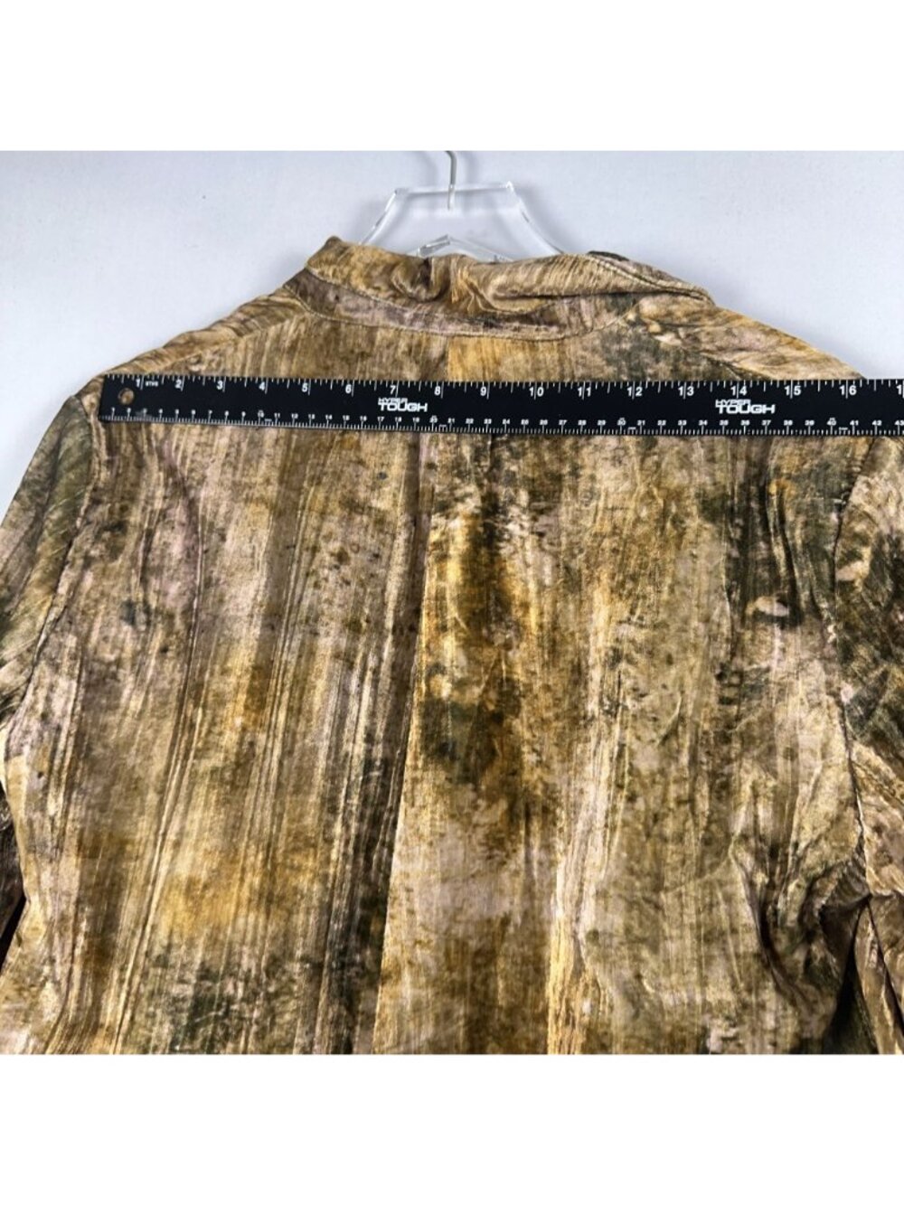 Zara Tie-Dye Velvet Long Coat Size Small Brown Gold Bbstract Pattern - Picture 13 of 14